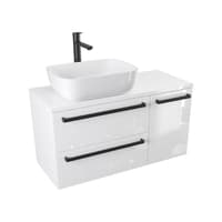 Szafka Wisząca Z Umywalką Nablatową ATH 90 cm D Lewa - Biały Wysoki Połysk - Uchwyty Czarne Matowe