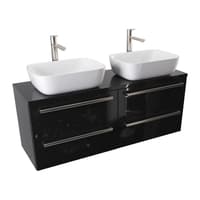 Szafka Wisząca Z Umywalką Nablatową ATH 120 cm DUO - Czarny Wysoki Połysk - Uchwyty Stal Szczotkowana