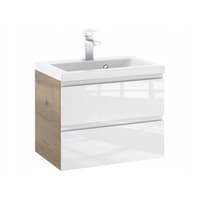 Szafka Łazienkowa z Umywalką NOV 60 cm - Boki Dąb Evoke, Biały Lakier Połysk, Uchwyty Frezowane