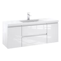 Szafka Łazienkowa z Umywalką NOV 120 cm D - Biały Lakier Połysk, Uchwyty Frezowane