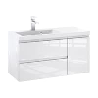 Szafka Łazienkowa z Umywalką NOV 90 cm D L - Biały Lakier Połysk, Uchwyty Frezowane