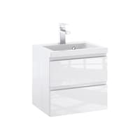 Szafka Łazienkowa z Umywalką NOV 50 cm - Biały Lakier Połysk, Uchwyty Frezowane