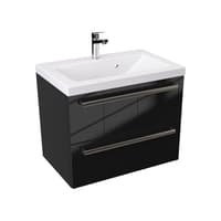 Szafka Wisząca Z Umywalką ATH 60 cm - Czarny Wysoki Połysk - Uchwyty Stal Szczotkowana