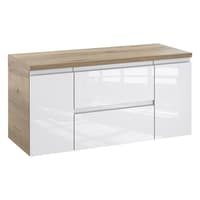 Szafka Łazienkowa z Blatem NOV 100 cm D - Dąb Evoke, Biały Lakier Połysk, Uchwyty Frezowane