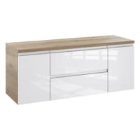 Szafka Łazienkowa z Blatem NOV 120 cm D - Dąb Evoke, Biały Lakier Połysk, Uchwyty Frezowane