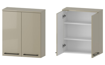 Szafka nad Pralkę RON 60 cm 2D - Cappuccino Wysoki Połysk - Uchwyty Czarne Matowe