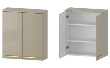 Szafka nad Pralkę RON 60 cm 2D - Cappuccino Wysoki Połysk - Uchwyty Złote Szczotkowane