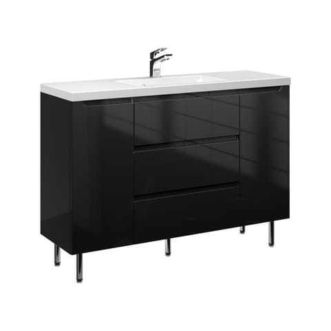 Szafka stojąca z umywalką Ethos Black 120 cm, 3 szuflady i dwoje drzwi - Czarny wysoki połysk