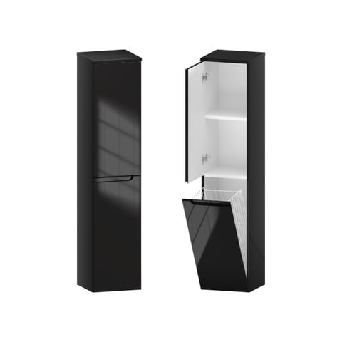 Słupek łazienkowy Ethos Black 30 × 138,2 cm lewy, kosz na pranie i drzwi - Czarny wysoki połysk