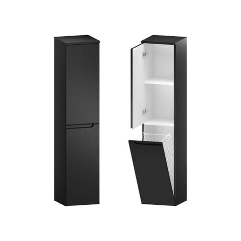 Słupek łazienkowy Ethos Black 30 × 138,2 cm lewy, kosz na pranie i drzwi - Czarny mat