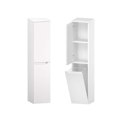 Słupek łazienkowy Ethos 30 × 138,2 cm lewy, kosz na pranie i drzwi - Biały mat