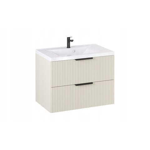 Szafka wisząca z umywalką Loghos 80 cm, 2 szuflady - Kaszmir mat, front Hexa - Uchwyty czarne matowe