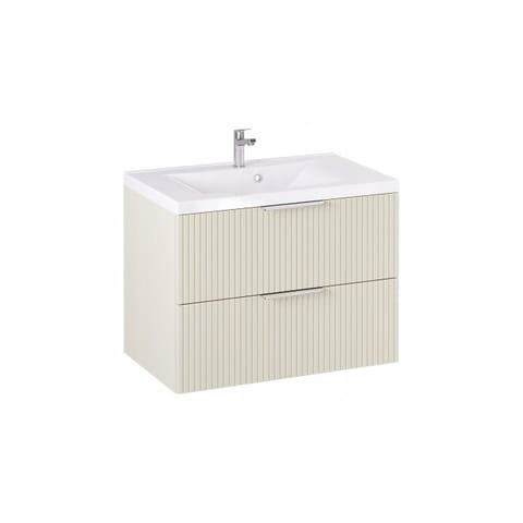 Szafka wisząca z umywalką Loghos 80 cm, 2 szuflady - Kaszmir mat, front Hexa - Uchwyty chromowane
