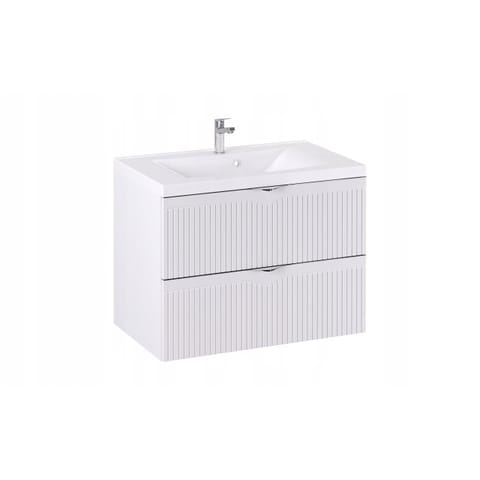 Szafka wisząca z umywalką Loghos 80 cm, 2 szuflady - Biały mat, front Picado - Uchwyty chromowane