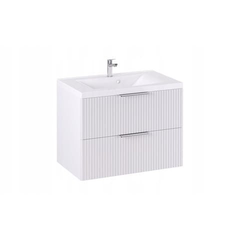 Szafka wisząca z umywalką Loghos 80 cm, 2 szuflady - Biały mat, front Hexa - Uchwyty chromowane