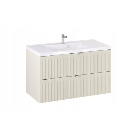 Szafka wisząca z umywalką Loghos 100 cm, 2 szuflady - Kaszmir mat, front Picado - Uchwyty chromowane