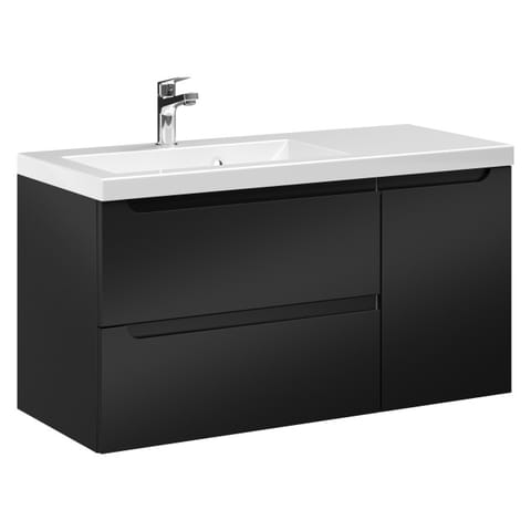 Szafka wisząca z umywalką Ethos Black 90 cm lewa, 2 szuflady i drzwi - Czarny mat