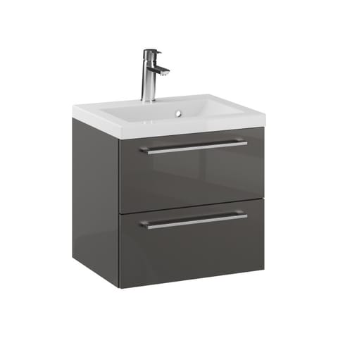 Szafka wisząca z umywalką Rosen 50 cm, 2 szuflady - Titan wysoki połysk - Uchwyty chromowane