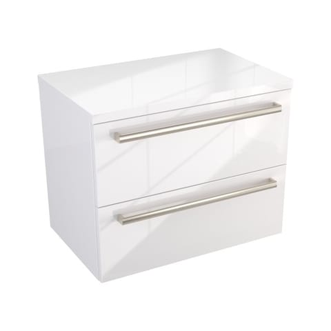 Szafka wisząca z blatem Athos 60 cm, 2 szuflady - Biały wysoki połysk - Uchwyty stal szczotkowana