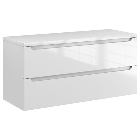 Szafka wisząca z blatem Ethos 100 cm, 2 szuflady - Biały wysoki połysk