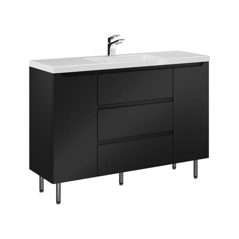 Szafka stojąca z umywalką Ethos Black 120 cm, 3 szuflady i dwoje drzwi - Czarny mat