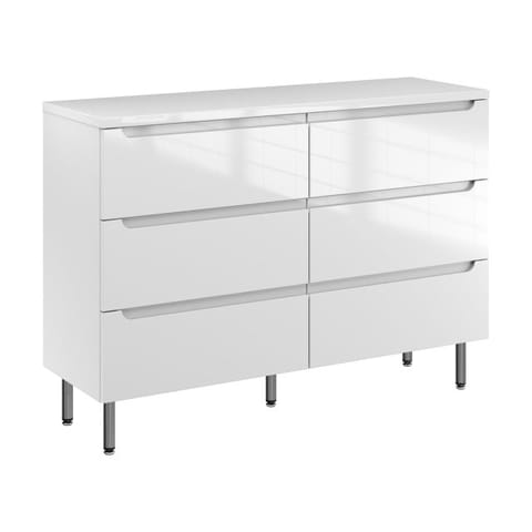 Szafka stojąca z blatem Ethos 120 cm lewa, 6 szuflad - Biały wysoki połysk