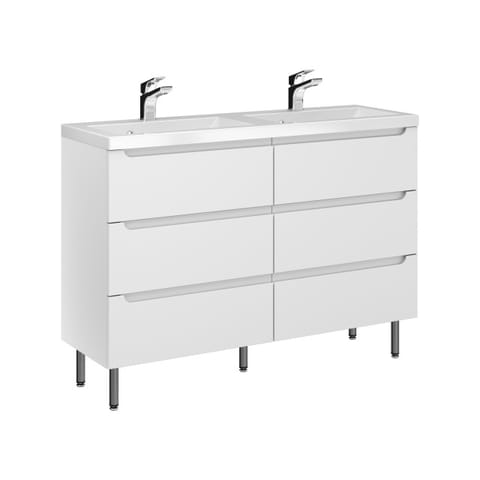 Szafka stojąca z podwójną umywalką Ethos 120 cm, 6 szuflad - Biały mat