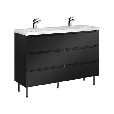 Szafka stojąca z podwójną umywalką Ethos Black 120 cm, 6 szuflad - Czarny mat