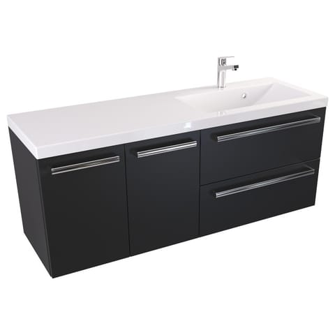 Szafka wisząca z umywalką Athos Black 120 cm prawa, 2 szuflady i dwoje drzwi - Czarny mat - Uchwyty chromowane