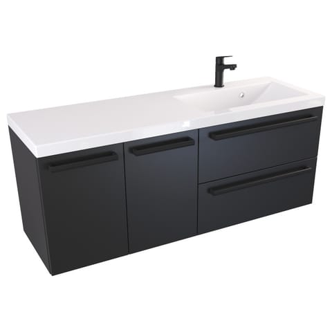 Szafka wisząca z umywalką Athos Black 120 cm prawa, 2 szuflady i dwoje drzwi - Czarny mat - Uchwyty czarne matowe