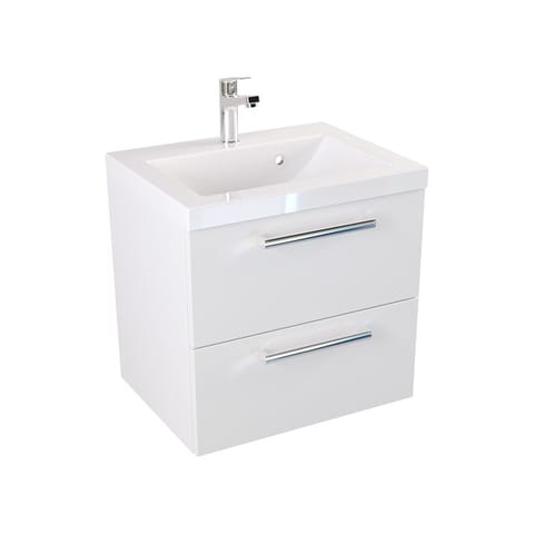 Szafka wisząca z umywalką Athos 50 cm, 2 szuflady - Biały mat - Uchwyty chromowane