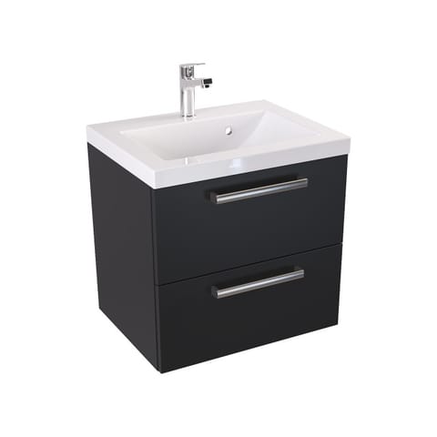 Szafka wisząca z umywalką Athos Black 50 cm, 2 szuflady - Czarny mat - Uchwyty stal szczotkowana