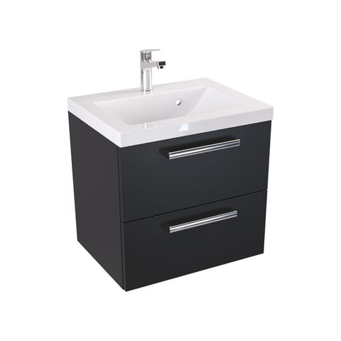 Szafka wisząca z umywalką Athos Black 50 cm, 2 szuflady - Czarny mat - Uchwyty chromowane