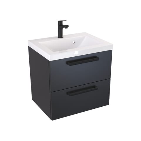 Szafka wisząca z umywalką Athos Black 50 cm, 2 szuflady - Czarny mat - Uchwyty czarne matowe