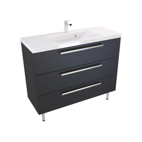 Szafka stojąca z umywalką Athos Black 100 cm, 3 szuflady - Czarny mat - Uchwyty stal szczotkowana