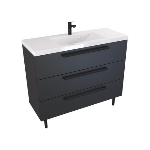 Szafka stojąca z umywalką Athos Black 100 cm, 3 szuflady - Czarny mat - Uchwyty czarne matowe