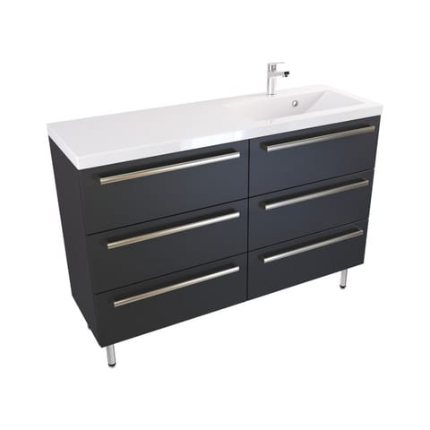Szafka stojąca z umywalką Athos Black 120 cm prawa, 6 szuflad - Czarny mat - Uchwyty stal szczotkowana