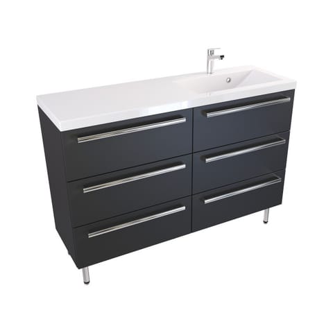 Szafka stojąca z umywalką Athos Black 120 cm prawa, 6 szuflad - Czarny mat - Uchwyty chromowane