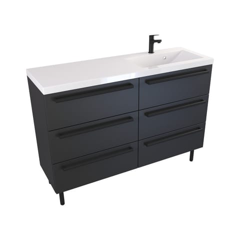 Szafka stojąca z umywalką Athos Black 120 cm prawa, 6 szuflad - Czarny mat - Uchwyty czarne matowe
