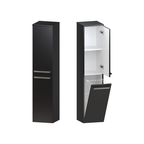Słupek łazienkowy Athos Black 30 × 138,2 cm prawy, kosz na pranie i drzwi - Czarny mat - Uchwyty chromowane