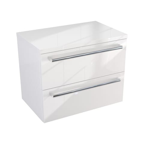 Szafka wisząca z blatem Athos 60 cm, 2 szuflady - Biały wysoki połysk - Uchwyty chromowane