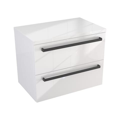 Szafka wisząca z blatem Athos 60 cm, 2 szuflady - Biały wysoki połysk - Uchwyty czarne matowe