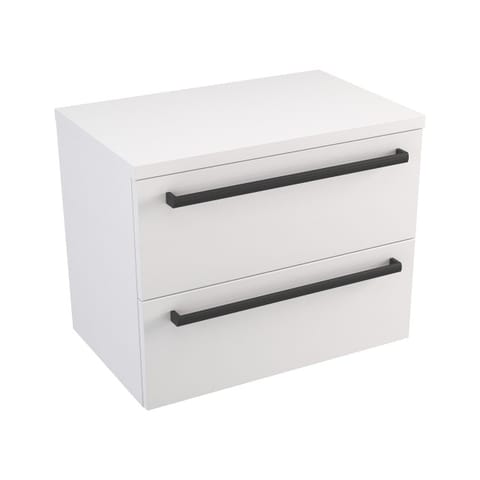 Szafka wisząca z blatem Athos 60 cm, 2 szuflady - Biały mat - Uchwyty czarne matowe