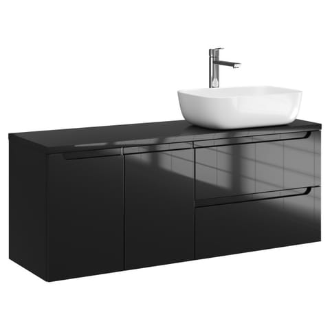 Szafka wisząca z umywalką nablatową Ethos Black 120 cm prawa, 2 szuflady i dwoje drzwi - Czarny wysoki połysk