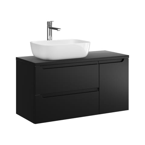 Szafka wisząca z umywalką nablatową Ethos Black 90 cm lewa, 2 szuflady i drzwi - Czarny mat