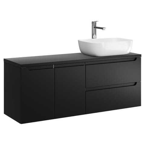 Szafka wisząca z umywalką nablatową Ethos Black 120 cm prawa, 2 szuflady i dwoje drzwi - Czarny mat