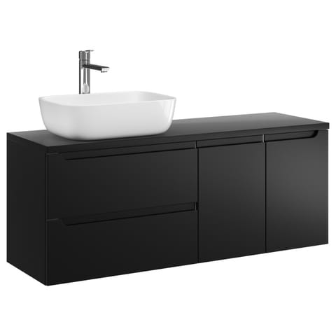Szafka wisząca z umywalką nablatową Ethos Black 120 cm lewa, 2 szuflady i dwoje drzwi - Czarny mat