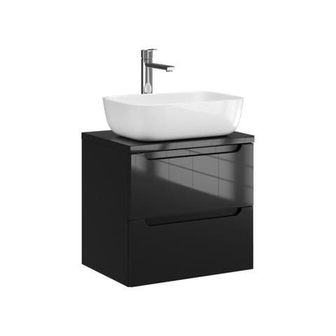 Szafka wisząca z umywalką nablatową Ethos Black 50 cm, 2 szuflady - Czarny wysoki połysk