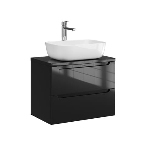 Szafka wisząca z umywalką nablatową Ethos Black 60 cm, 2 szuflady - Czarny wysoki połysk