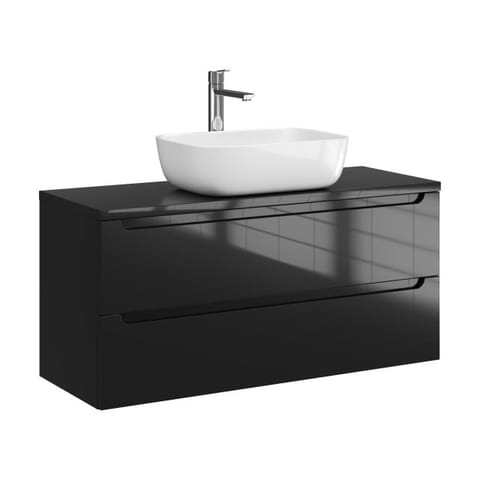 Szafka wisząca z umywalką nablatową Ethos Black 100 cm, 2 szuflady - Czarny wysoki połysk